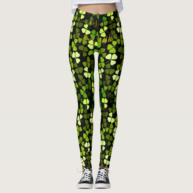 Leggings Personalizado KISS ME Im IRISH St Patrick Shamrock (Anverso)