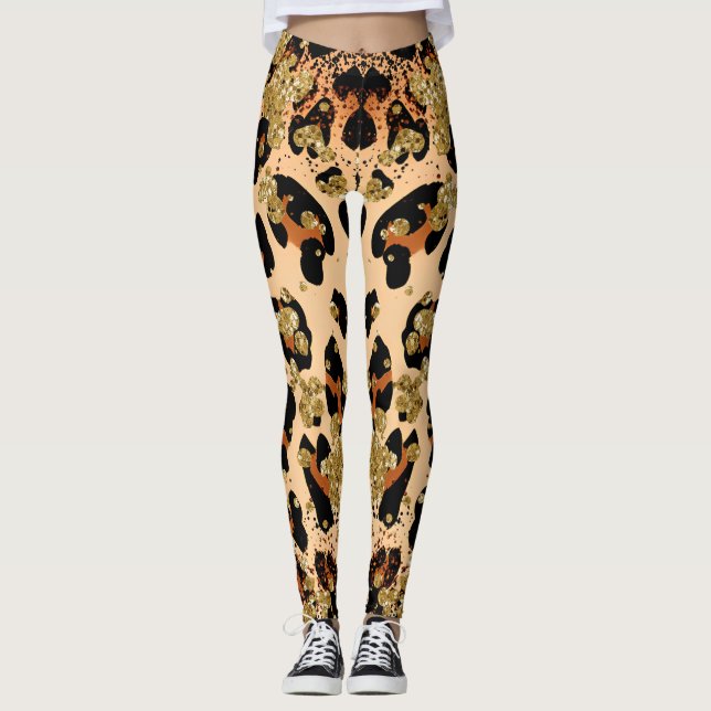 Leggings Personalizado Leopardo de oro de estilo inicial de (Anverso)