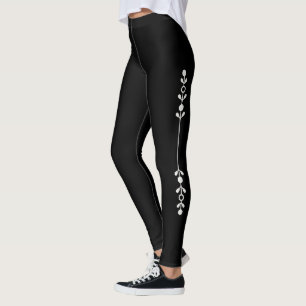 Leggings Personalizado Lindo Elegante Flor Negra Neutral Di