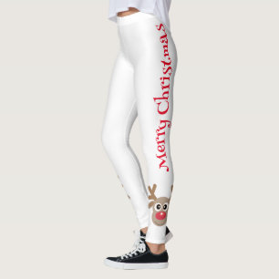 Leggings Personalizado lindo reno Feliz Navidad Blanco