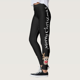 Leggings Personalizado lindo reno Feliz Navidad negro
