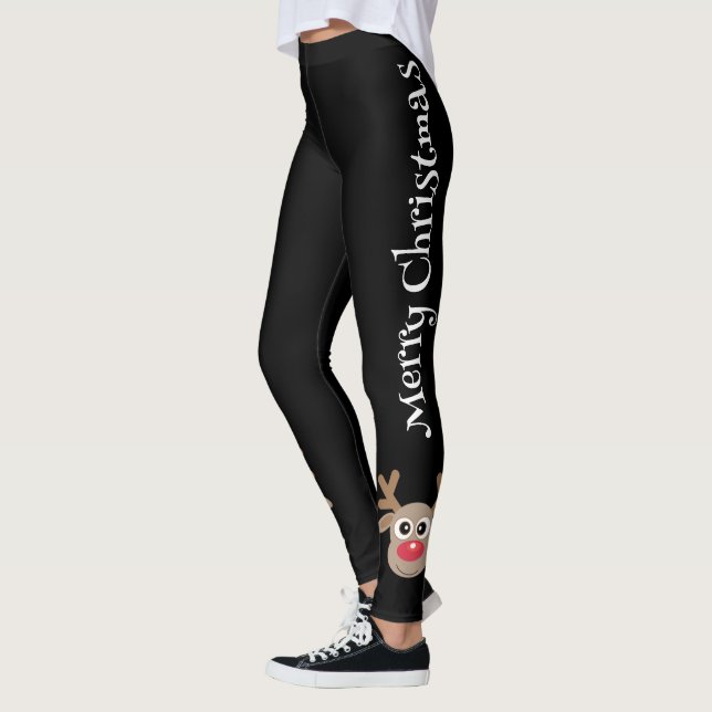 Leggings Personalizado lindo reno Feliz Navidad negro (Izquierda)