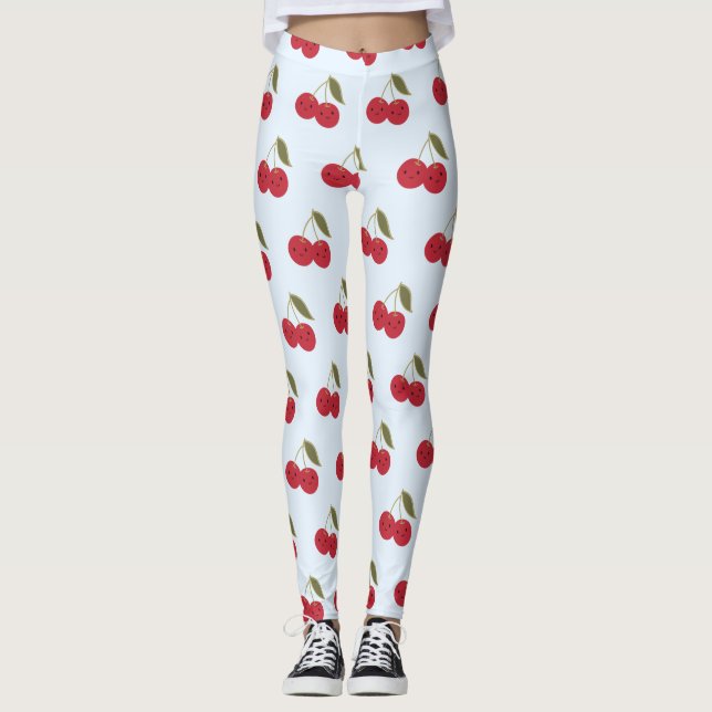 Leggings Personalizado lindo sonriendo cerezas Kawaii (Anverso)