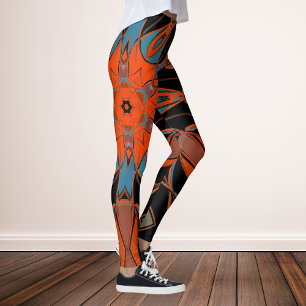 Leggings Personalizado Mandala Flor Azul Naranja y Negro