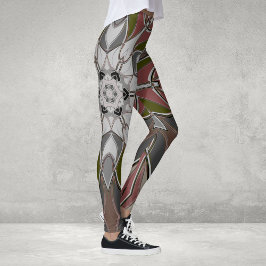 Leggings Personalizado Mandala Flor Blanco Rojo y Verde