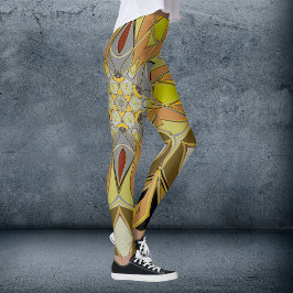 Leggings Personalizado Mandala Flor gris amarillo y rojo
