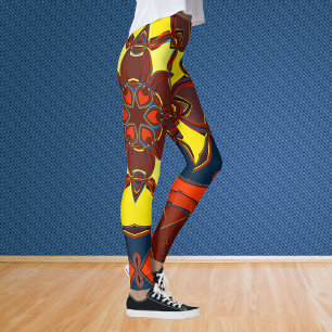 Leggings Personalizado Mandala Flor Naranja amarillo y azul