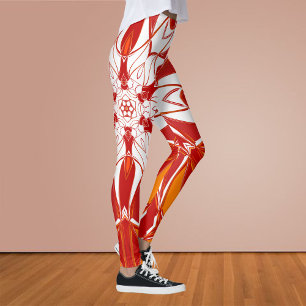 Leggings Personalizado Mandala Flor Naranja Rojo y Blanco