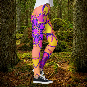 Leggings Personalizado Mandala Flor rosa morado y Naranja