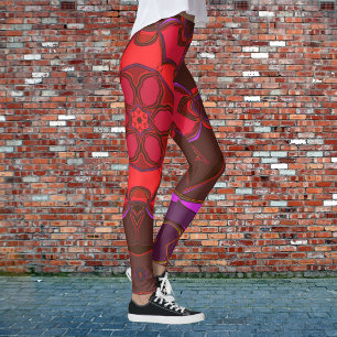 Leggings Personalizado Mandala Flor rosa Rojo y Púrpura
