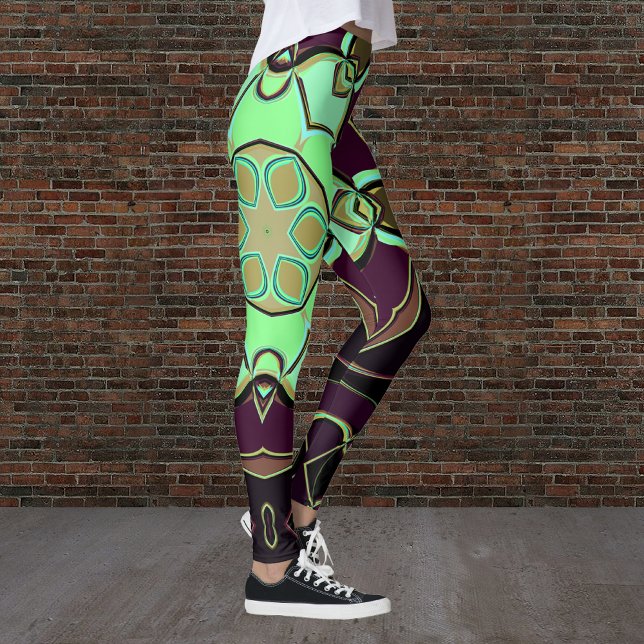 Leggings Personalizado Mandala Flor Verde Púrpura y Negro (Subido por el creador)