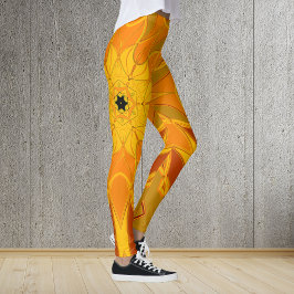 Leggings Personalizado Mandala Naranja de flores amarillo y