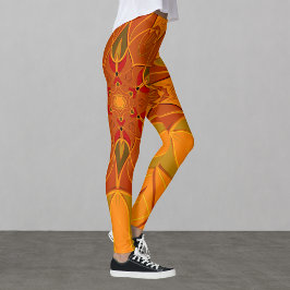 Leggings Personalizado Mandala Naranja de flores y rojo