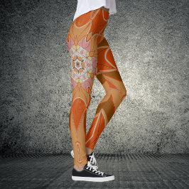 Leggings Personalizado Mandala Naranja de flores y rosa