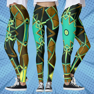 Leggings Personalizado Mandala Verde Negro y Amarillo