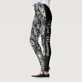 Leggings Personalizado personalizado Paisley blanco negro