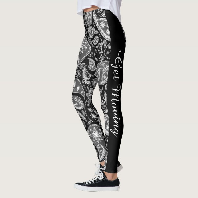 Leggings Personalizado personalizado Paisley blanco negro (Izquierda)