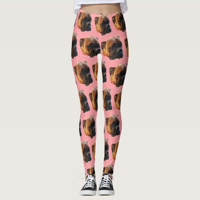 Leggings Personalizado rosa de foto de perro de boxer lindo (Anverso)