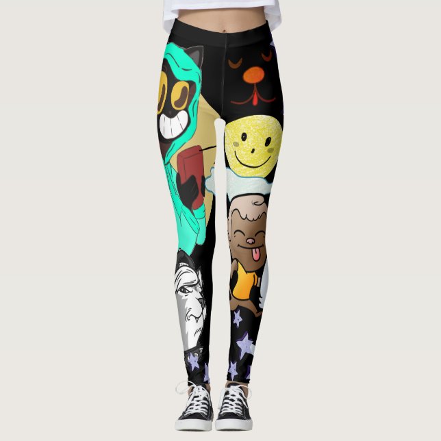 Leggings Personalizados divertidos estrellas verdes amarill (Anverso)
