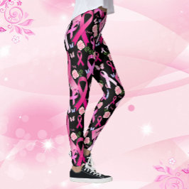 Leggings Personalizar Palabras Nombre Cinta Rosa Cáncer de