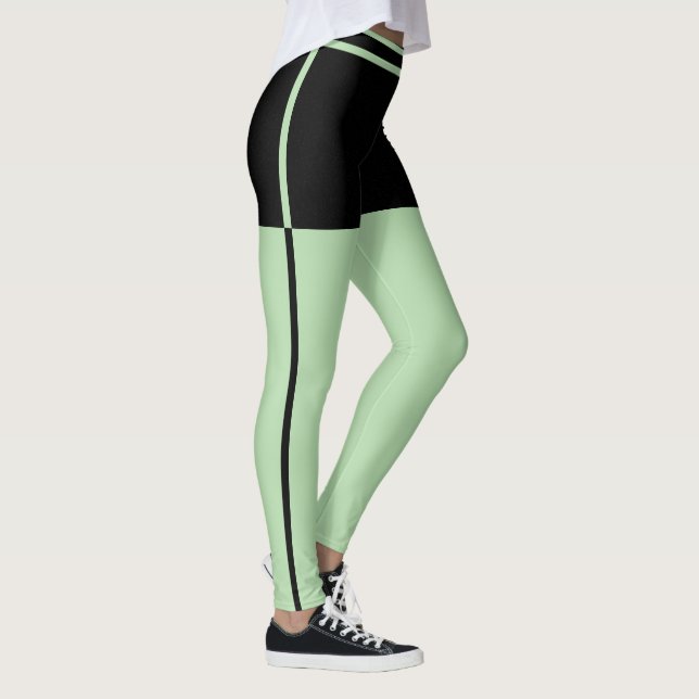 Leggings Personalize Cute Black And Pale Green Stripes Gift (Derecha)