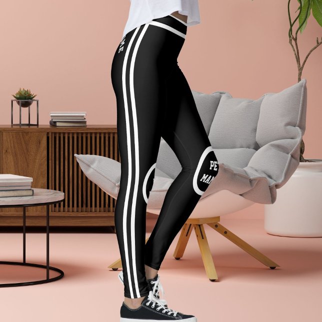 Leggings Personalize Cute Pet Mama Black White Stripes Yoga (Subido por el creador)