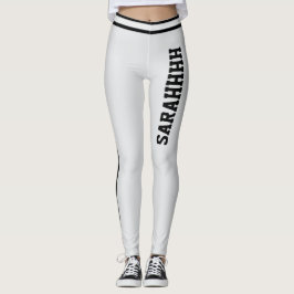 Leggings Personalize Name Light Grey Black Stripes Fun Gift