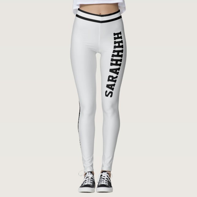 Leggings Personalize Name Light Grey Black Stripes Fun Gift (Anverso)