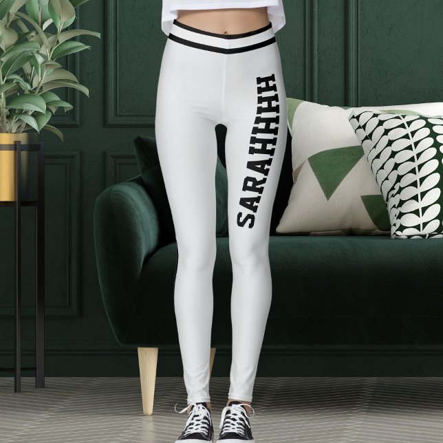 Leggings Personalize Name Light Grey Black Stripes Fun Gift (Subido por el creador)