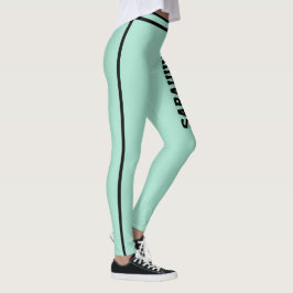 Leggings Personalize Name Light Teal Black Stripes Fun Gift