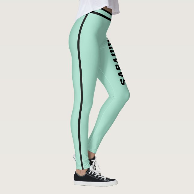 Leggings Personalize Name Light Teal Black Stripes Fun Gift (Derecha)