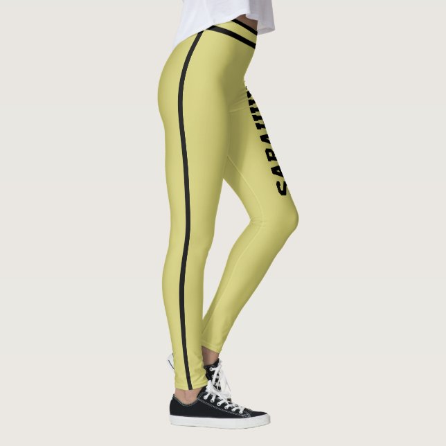 Leggings Personalize Text Name Olive Black Stripes Fun Gift (Derecha)