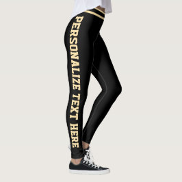 Leggings Personalized Black And Beige Stripes Custom Text