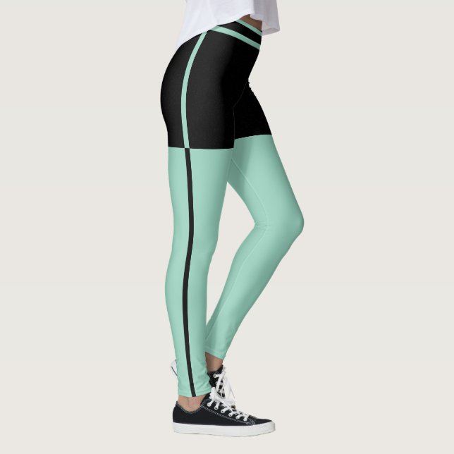 Leggings Personalized Black And Light Teal Stripes Gym Gift (Derecha)