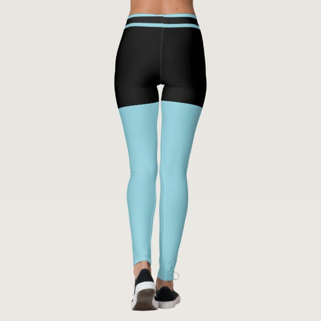 Leggings Personalized Black And Robin Egg Blue Stripes Gift (Reverso)