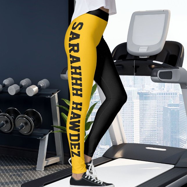 Leggings Personalized Black Yellow Orange Stripes Yoga Gift (Subido por el creador)