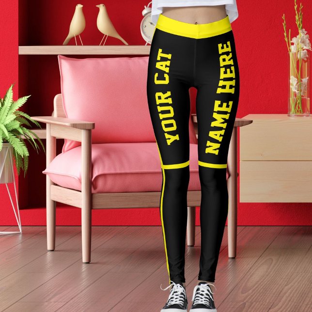 Leggings Personalized Bright Yellow Black Stripes Cat Names (Subido por el creador)