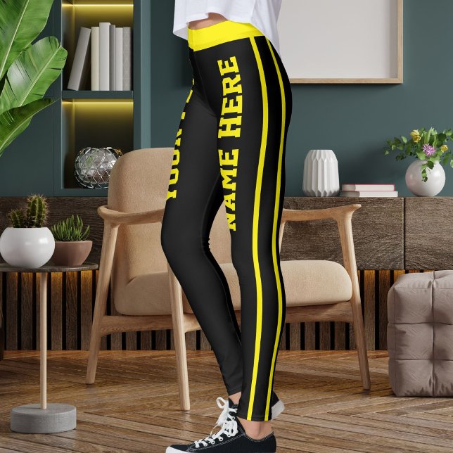 Leggings Personalized Bright Yellow Black Stripes Pet Names (Subido por el creador)