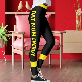 Leggings Personalized Cat Mom Pet Lover Yellow Stripe Black