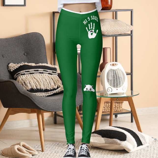 Leggings Personalized Cat Pet Forest Green White Stripes (Subido por el creador)
