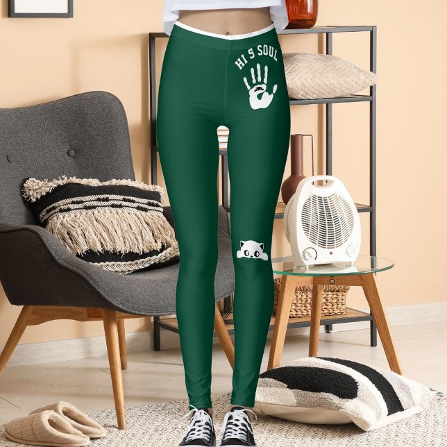 Leggings Personalized Cat Pet Hunter Green White Stripes (Subido por el creador)