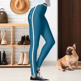 Leggings Personalized Cat Pet Ocean Blue White Stripes Gift