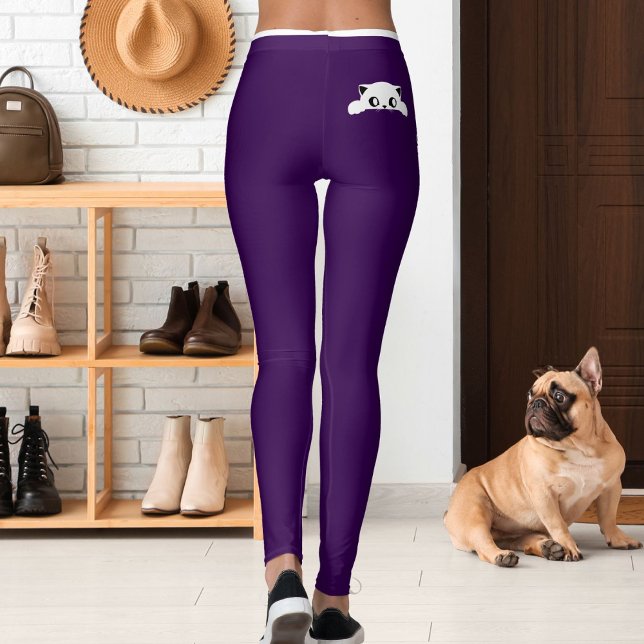 Leggings Personalized Cat Pet Purple White Stripes Gift (Subido por el creador)