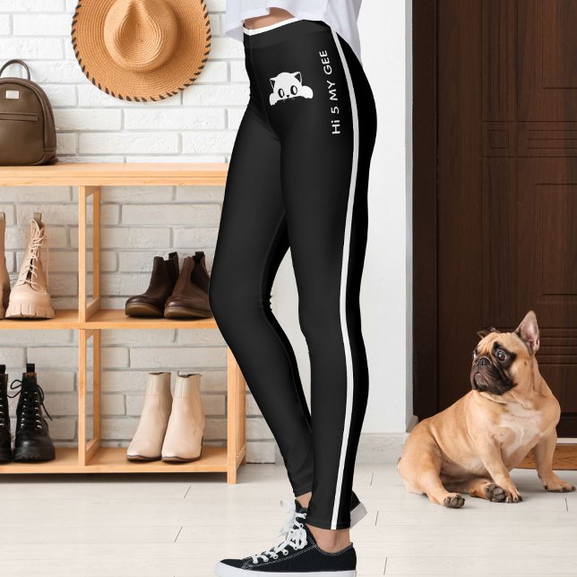 Leggings Personalized Cute Cat Pet Black White Stripes Gift (Subido por el creador)