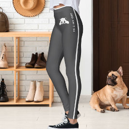 Leggings Personalized Cute Cat Pet Grey White Stripes Gift