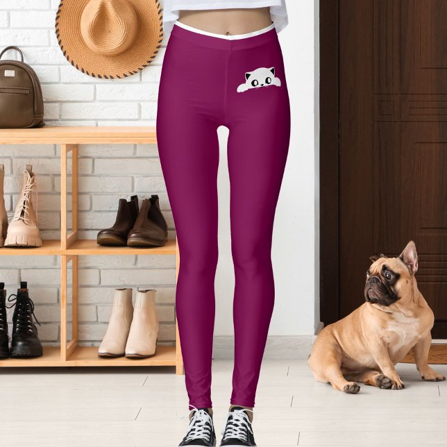 Leggings Personalized Cute Cat Pet Wine White Stripes Gift (Subido por el creador)