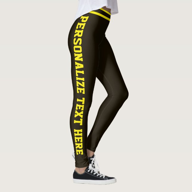 Leggings Personalized Dark Brown Yellow Stripes Custom Text (Derecha)