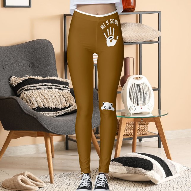 Leggings Personalized Hand Cat Pet Brown White Stripes Gift (Subido por el creador)