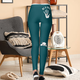 Leggings Personalized Hand Cat Pet Dark Teal White Stripes