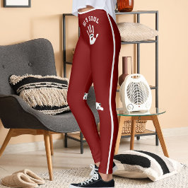 Leggings Personalized Hand Cat Pet Deep Red White Stripes 